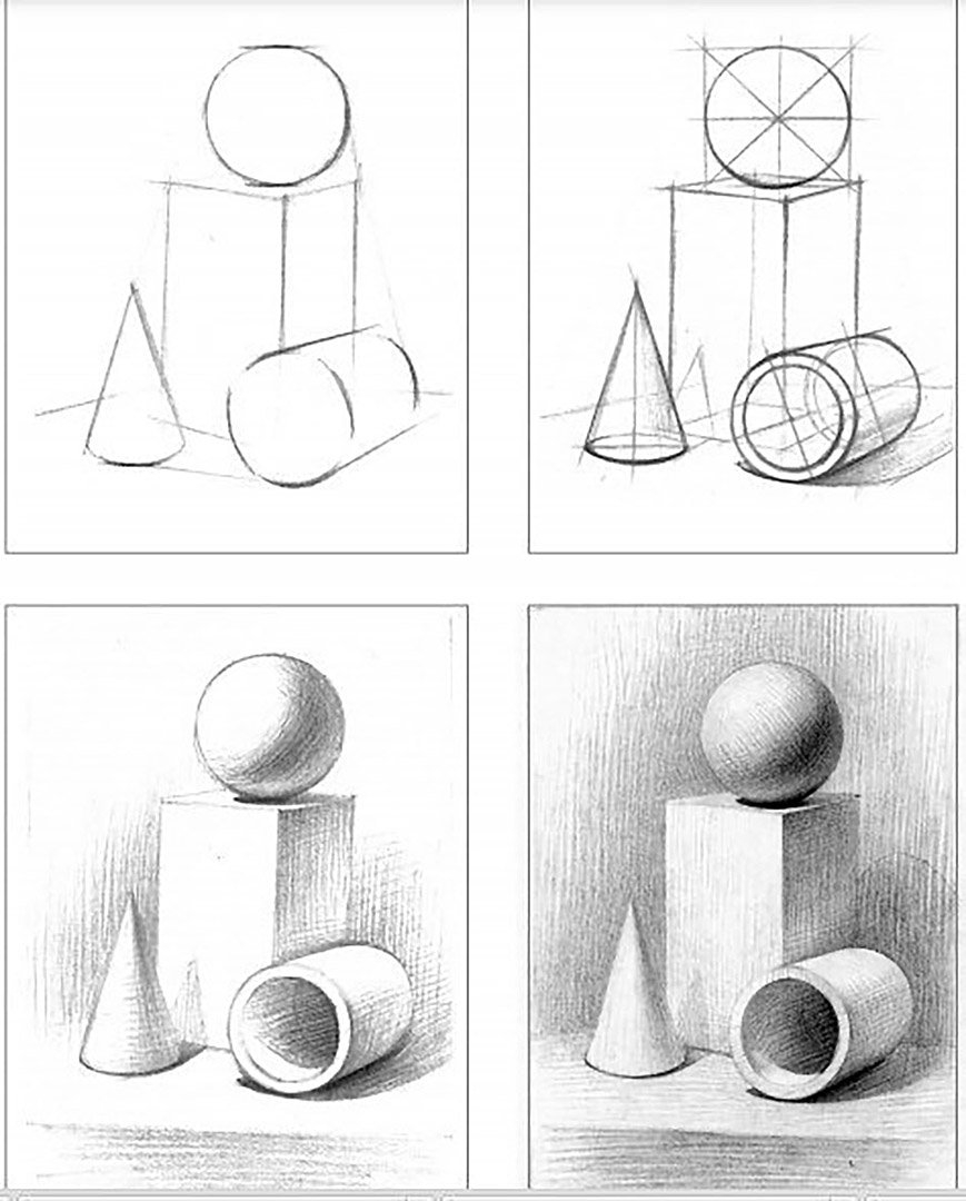 рисунок фрагмента интерьера объемная архитектурная композиция