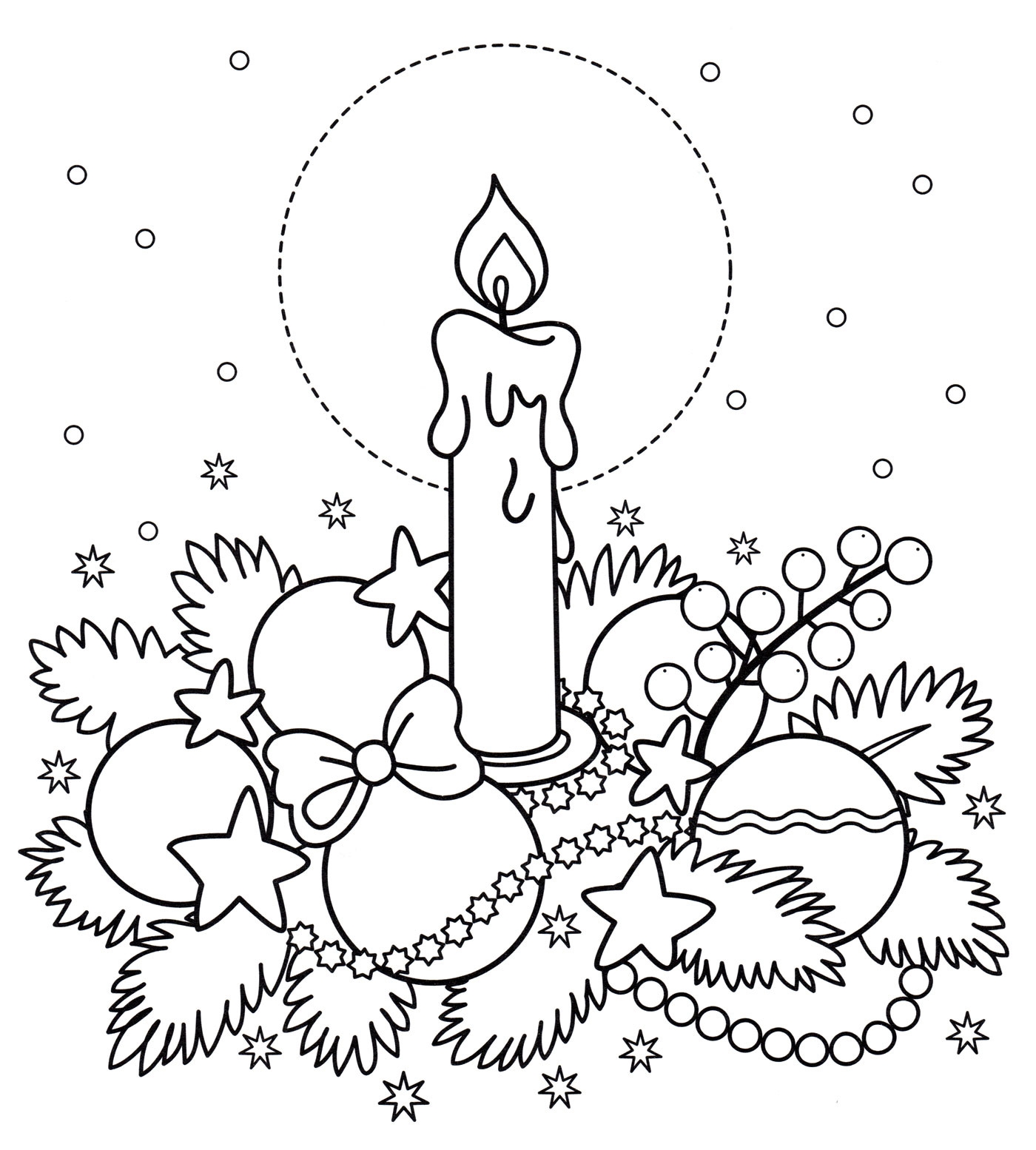 Раскраска онлайн Рождественские свечи бесплатно