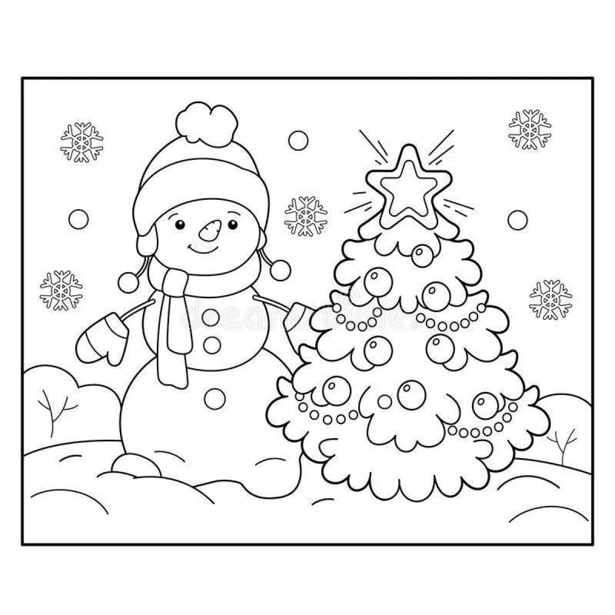 елка и снеговик | Раскраски, Рисунки, Снеговик