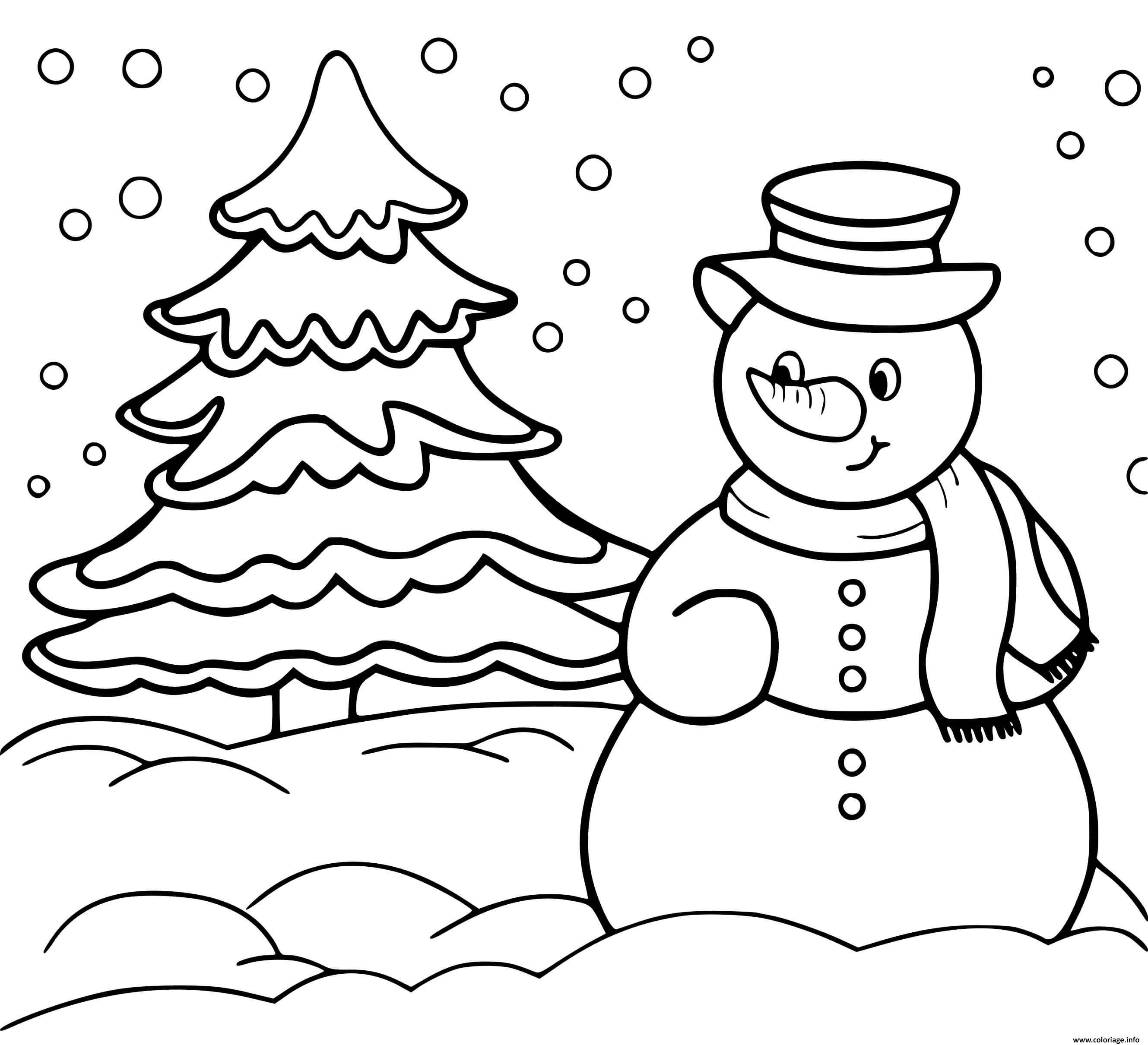 Раскраска Снеговик, новогодняя елка и подарки