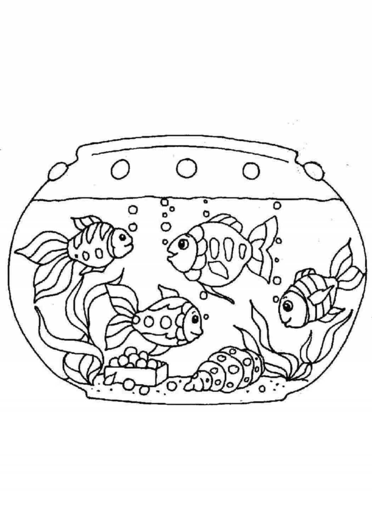 Скачать и распечатать Раскраска аквариум с рыбками