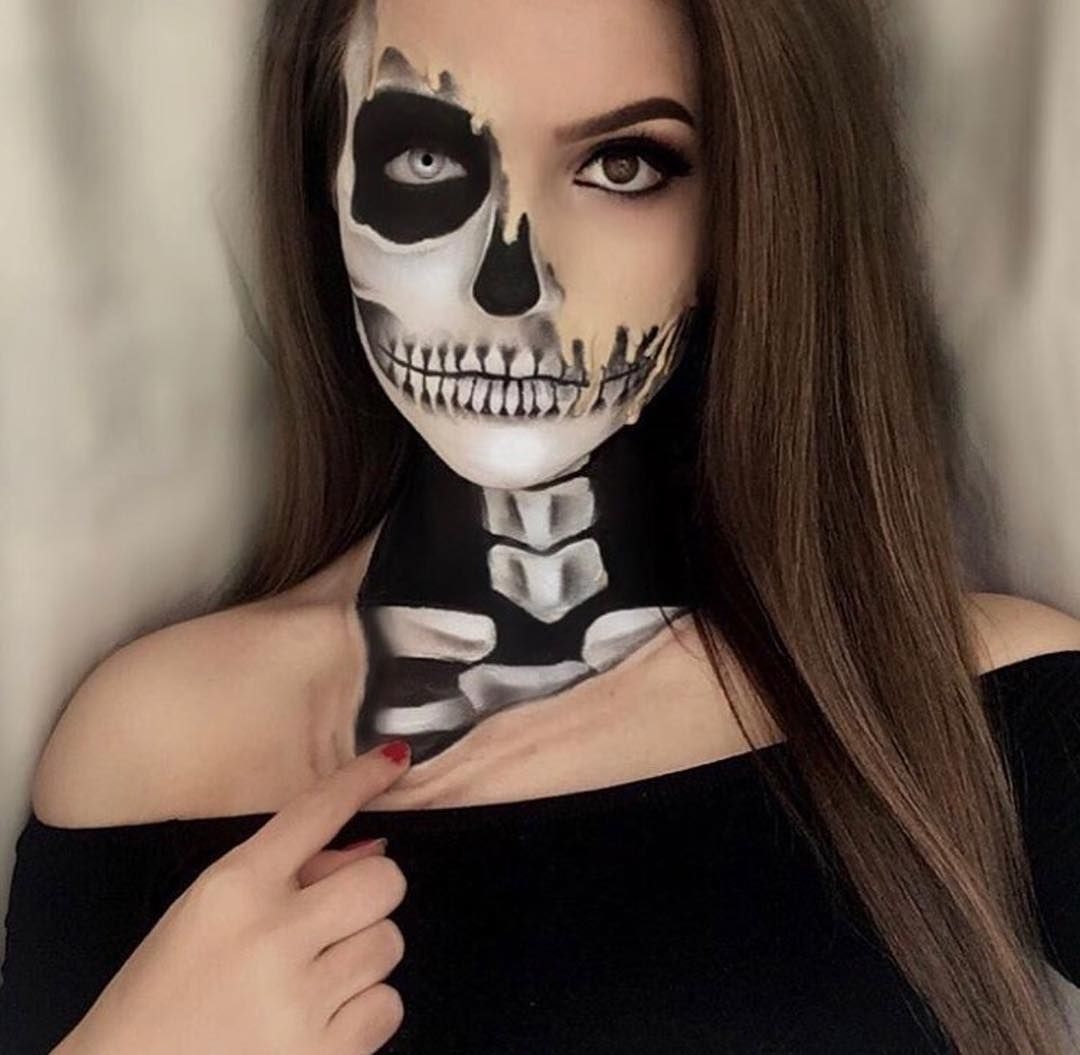 Макияж на хэллоуин скелет - 51 фото
