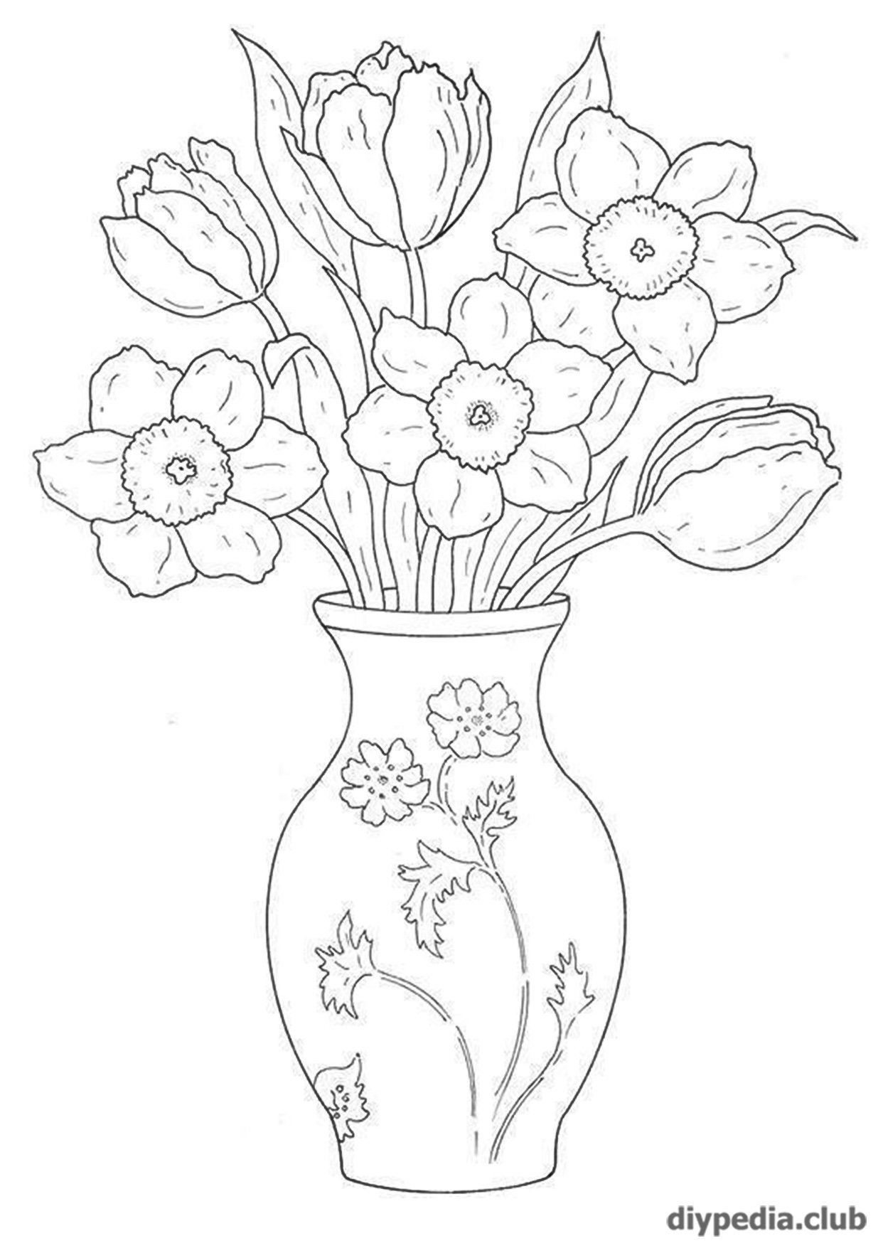 Раскраски цветы в вазе на белом фоне генеративный ай