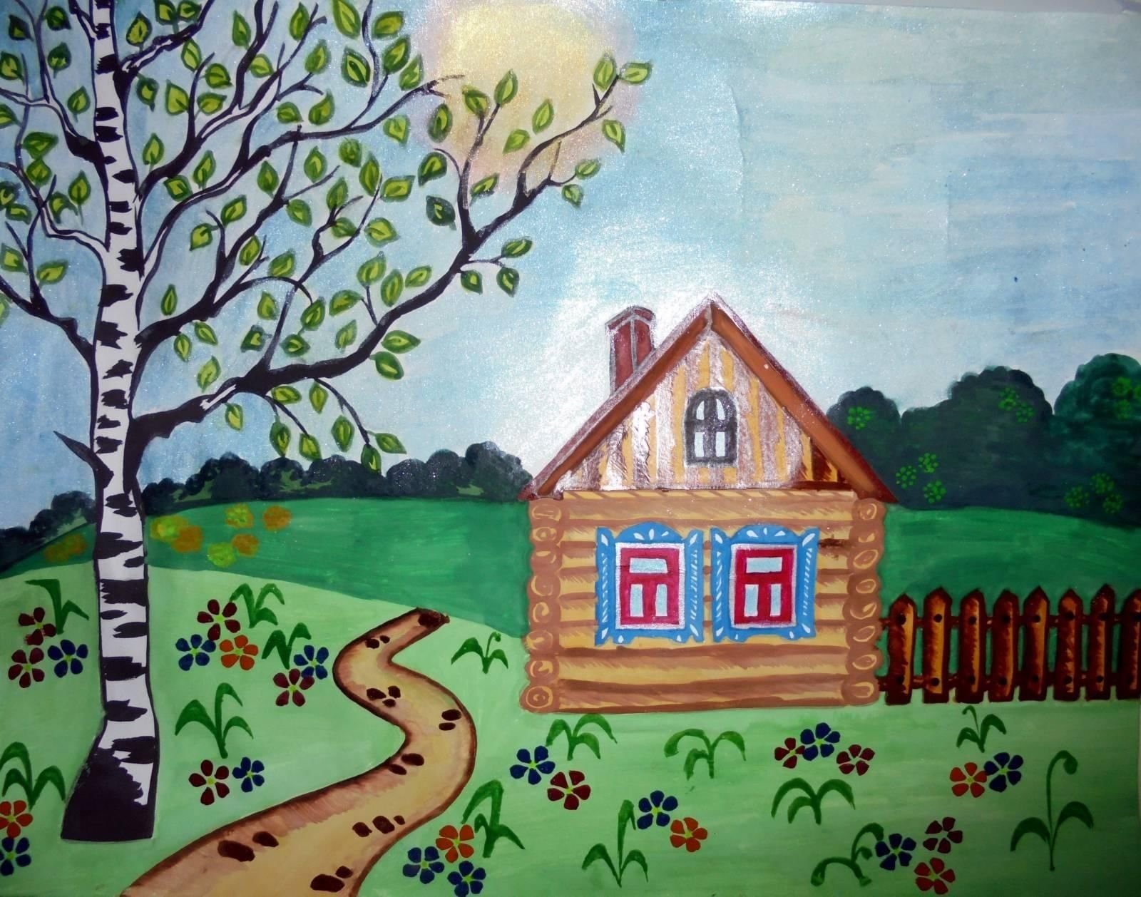 Деревянный дом детский рисунок