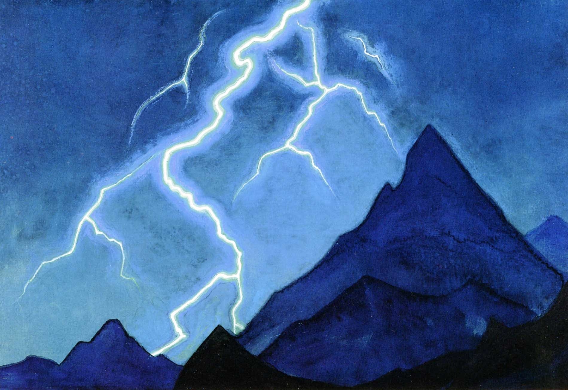 Определите какое явление природы изобразил художник пейзажи. Картина Рерих Зов неба молния. Рерих картина с молнией.