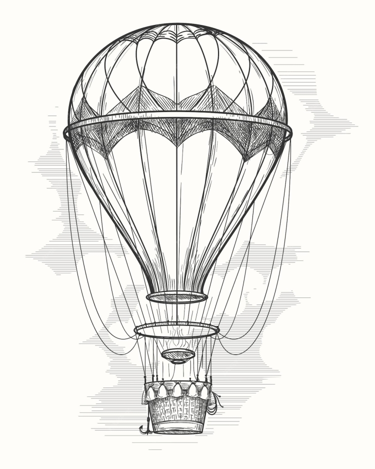 Воздушный шар с корзиной трафарет