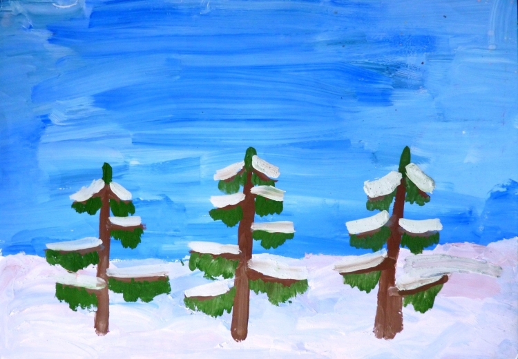 Зимний лес рисунок простой