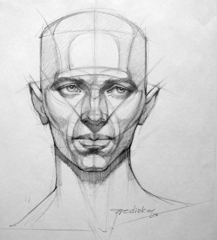 Рисунок головы человека карандашом