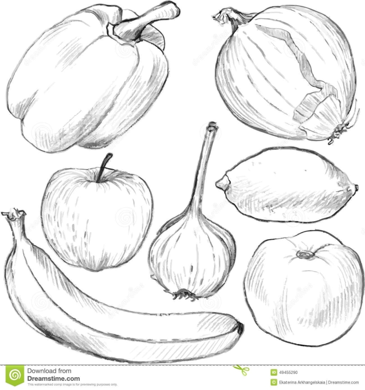 Рисунок карандашом фрукты и овощи