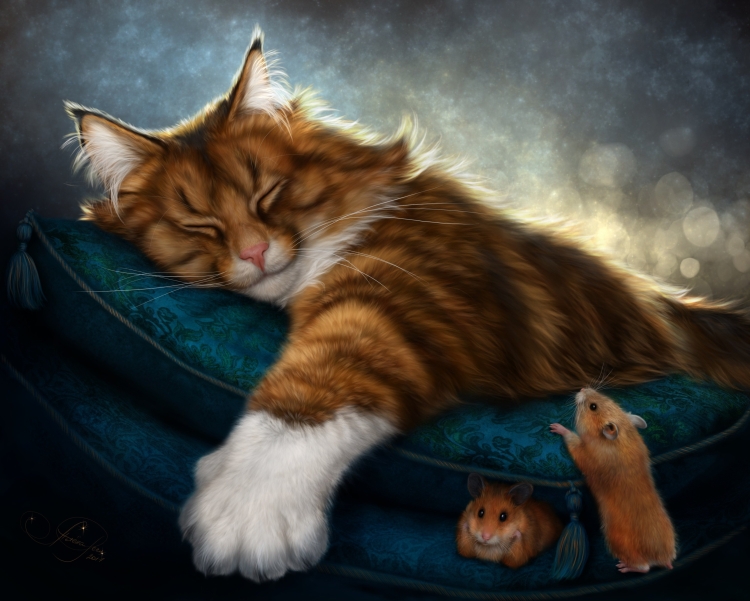 Кот спящий рисунок