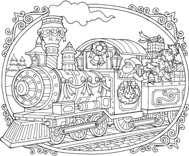 Новогодний поезд раскраска
