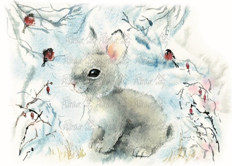 Рисунок зайчик зимой