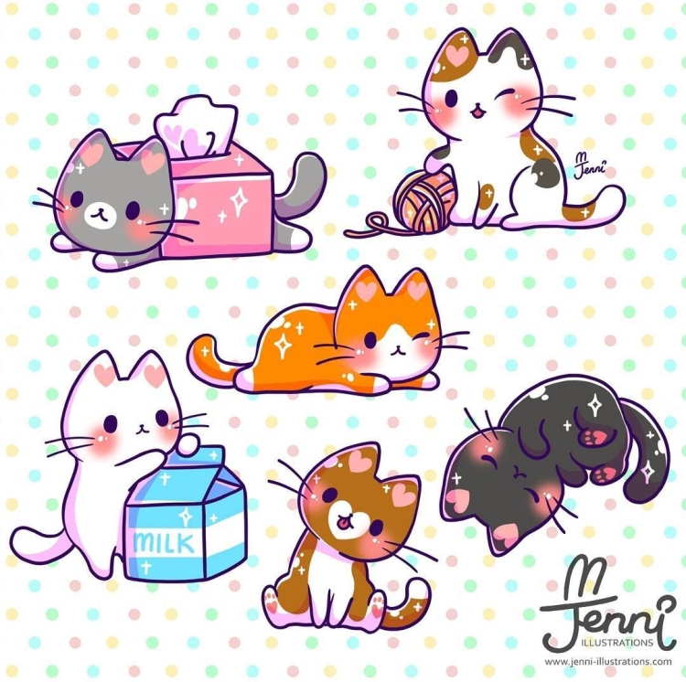 Маленькие милые рисунки котики