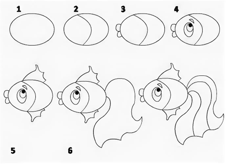 Рисунок золотая рыбка карандашом для срисовки