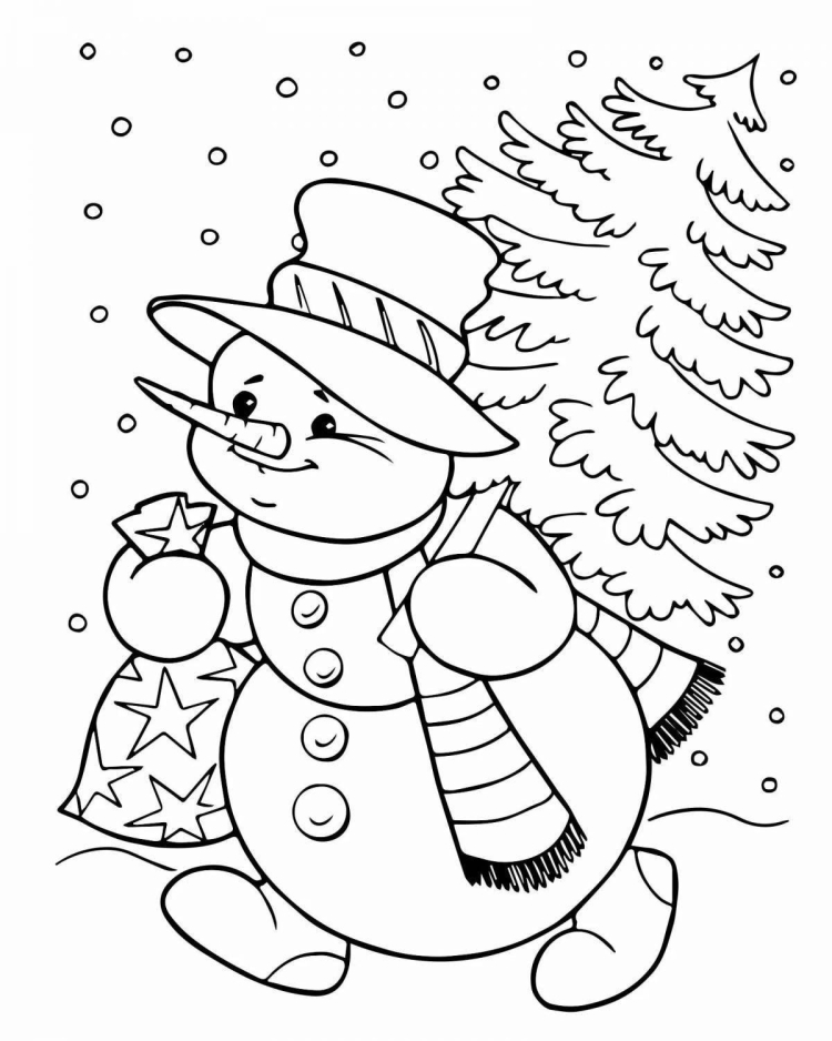 Раскраска детская снеговик