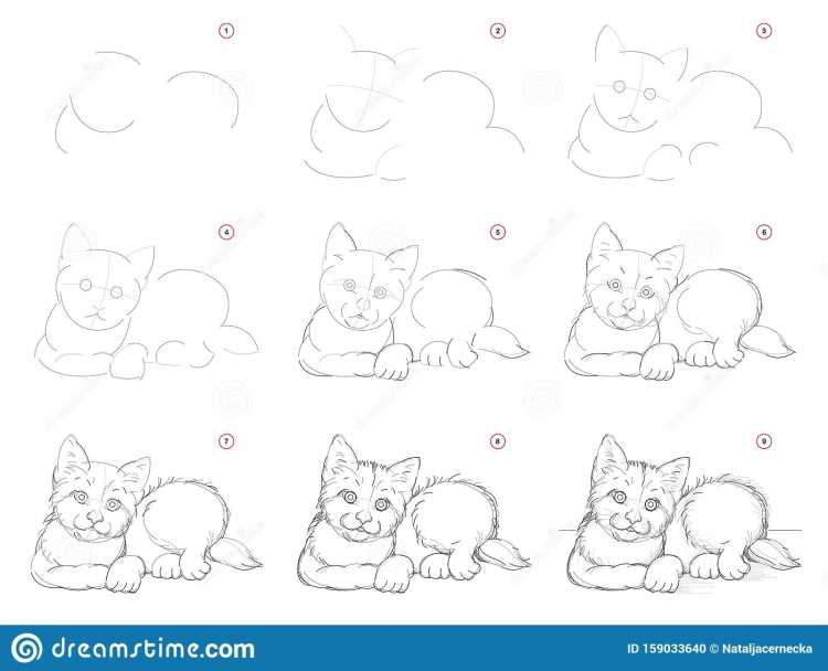 Котик рисунок карандашом для детей