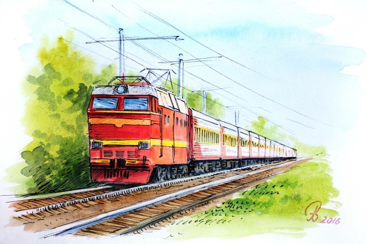 Современный поезд рисунок
