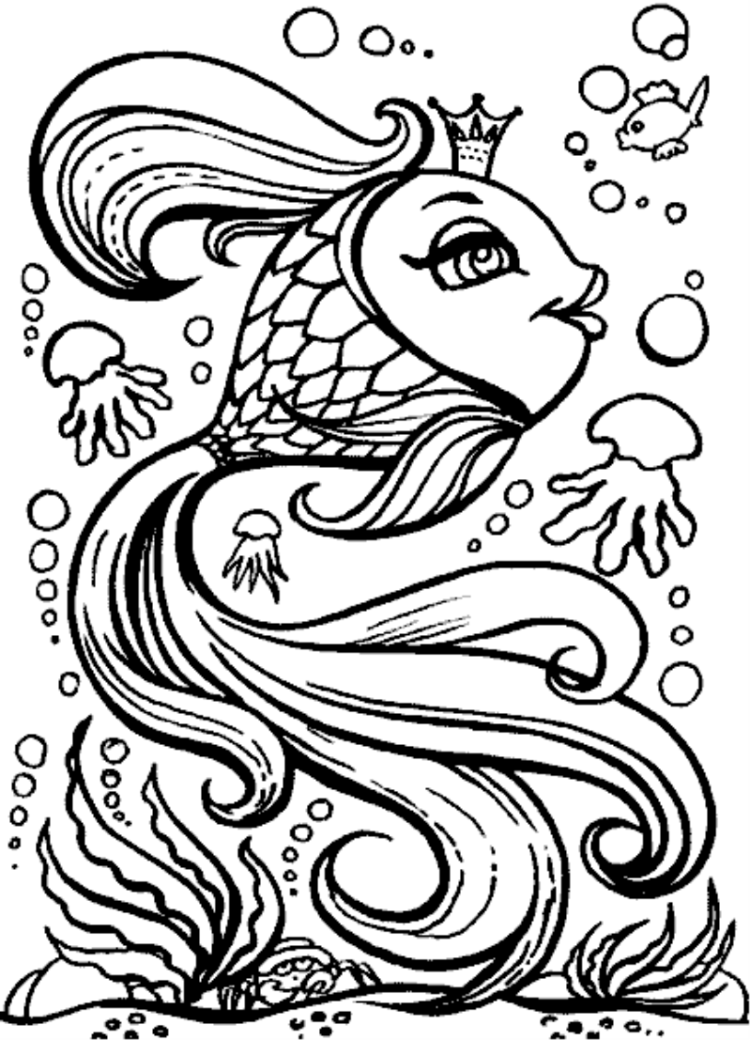 Золотая рыбка рисунок раскраска