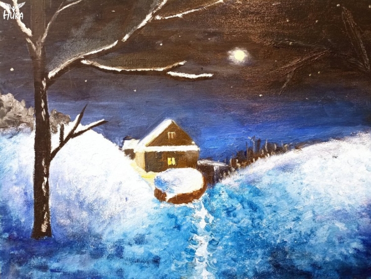 Рисунок зимний вечер