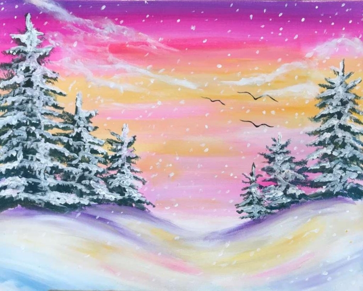 Лес зимний рисунок красками
